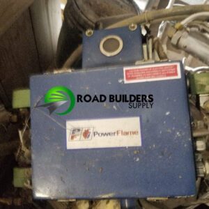 Blue industrial machine with PowerFlame logo.