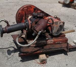 Corroded engine assembly mounted on base