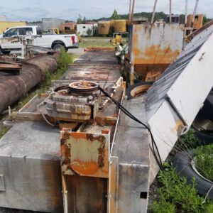 Rusty conveyor base with exposed gearbox