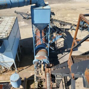 Industrial machinery in outdoor setting, aerial view.