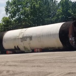 Large industrial tank on outdoor site.