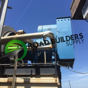 Blue industrial blower mounted on platform