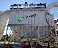 Industrial machinery with "Road Builders Supply" logo.